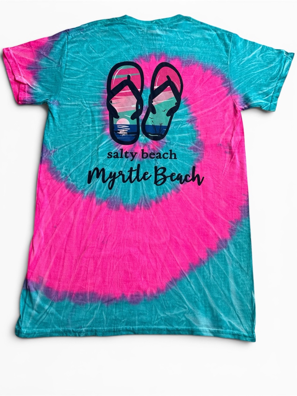 Gildan Tie-Dye Myrtle Beach, SC Graphic Tee – Teal & Pink – Size Small